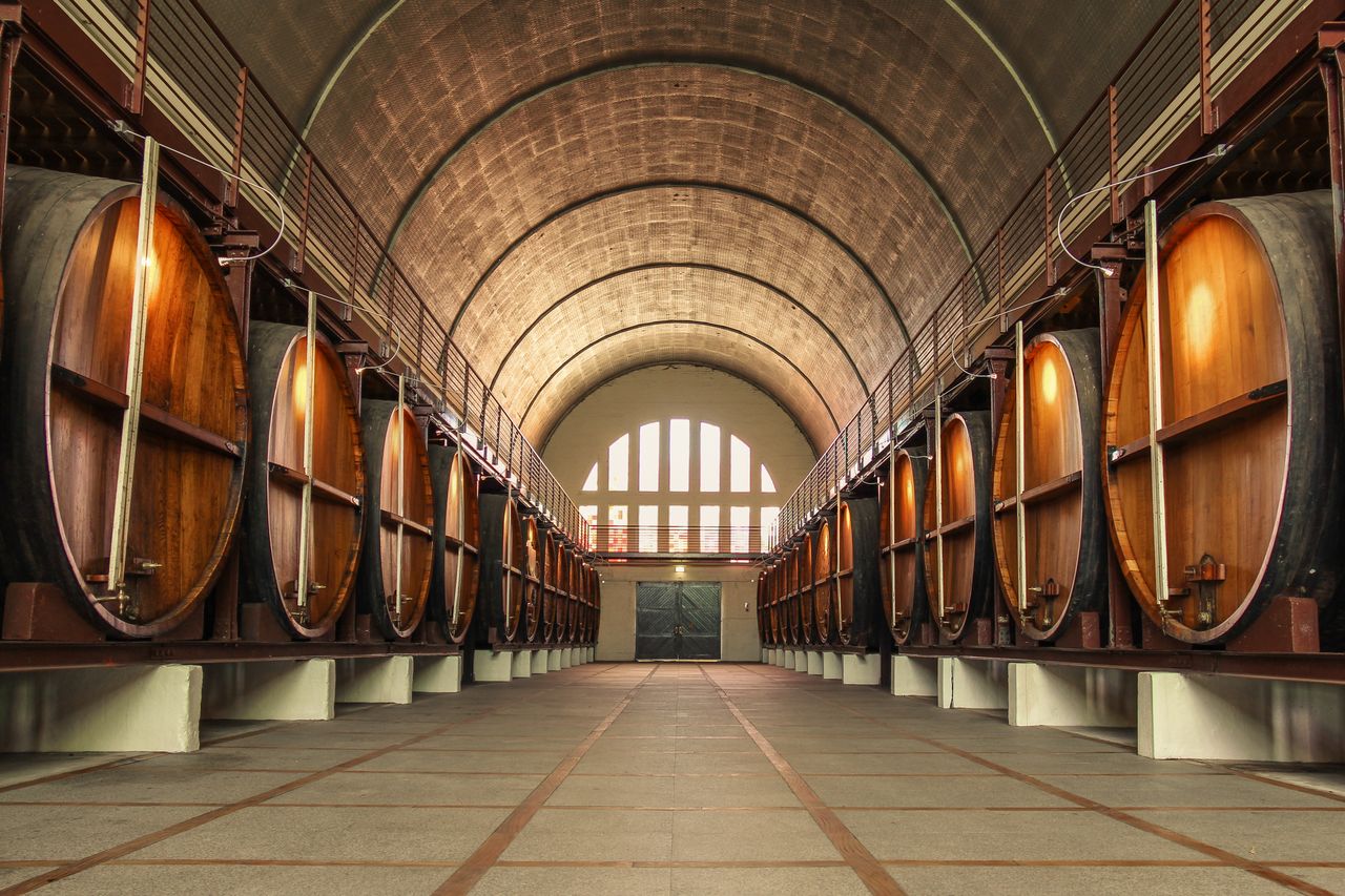 Wine barrels in a Paarl wine cellar